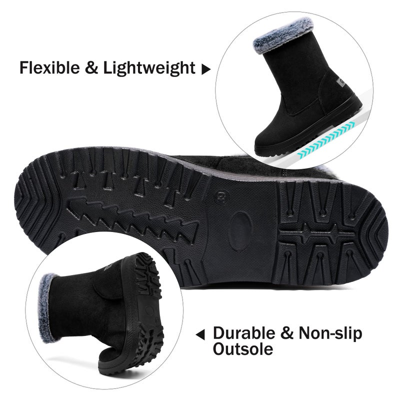 Aomigoct Warm Winter Boots for Women: Fur Lined Mid Calf Boots for Women Comfortale Zipper Womens Snow Boots Waterproof Walking Outdoor - Image 5