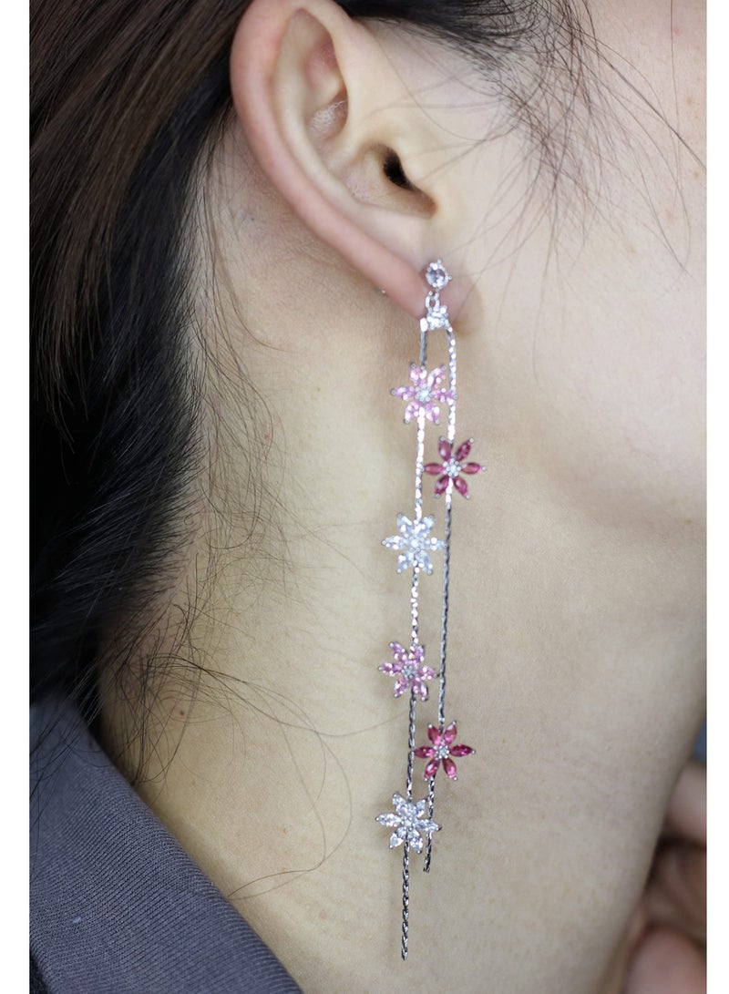 Excefore Flower Drop Earrings 925 Silver needle pin with AAA Grade Cubic Zirconia Droplet Dangle Earrings for Women Girls Elegant Long Threader Earrings - Image 4