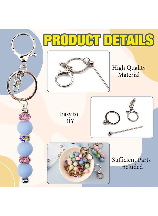 Qoroos 160pcs Beadable Keychains Set Bulk for Keychain Making Kit with Beadable Keychain Bar Silicone Beads Spacer Beads Gifts for Women Men DIY Crafts - Image 3