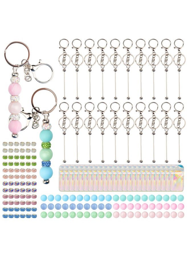 Qoroos 160pcs Beadable Keychains Set Bulk for Keychain Making Kit with Beadable Keychain Bar Silicone Beads Spacer Beads Gifts for Women Men DIY Crafts - Image 1
