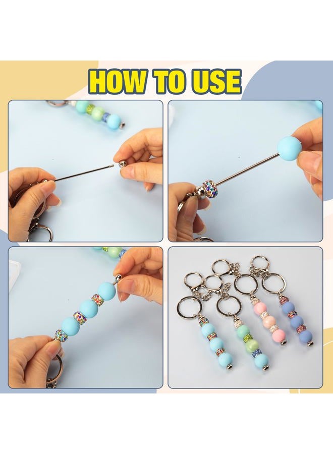 Qoroos 160pcs Beadable Keychains Set Bulk for Keychain Making Kit with Beadable Keychain Bar Silicone Beads Spacer Beads Gifts for Women Men DIY Crafts - Image 4