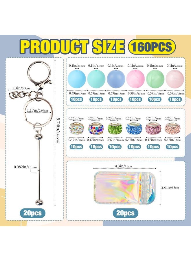 Qoroos 160pcs Beadable Keychains Set Bulk for Keychain Making Kit with Beadable Keychain Bar Silicone Beads Spacer Beads Gifts for Women Men DIY Crafts - Image 2