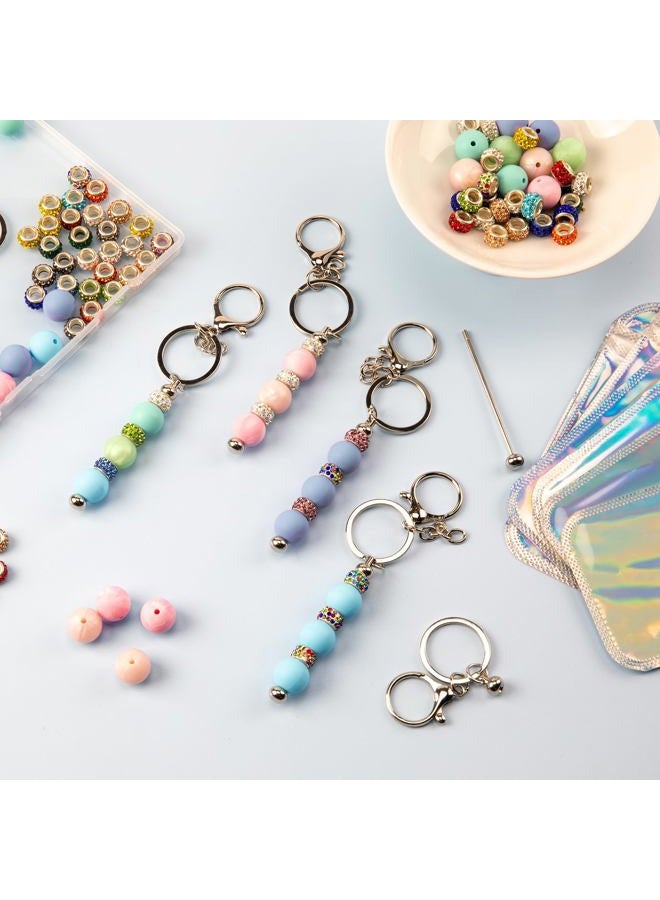 Qoroos 160pcs Beadable Keychains Set Bulk for Keychain Making Kit with Beadable Keychain Bar Silicone Beads Spacer Beads Gifts for Women Men DIY Crafts - Image 5