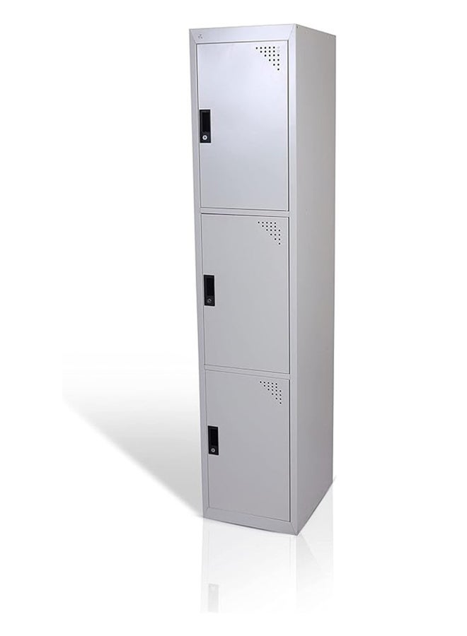 RIGID Three doors locker, Steel Metal Storage Locker- for Home & School & Office - Lock With plastic handle (Grey) - Image 2