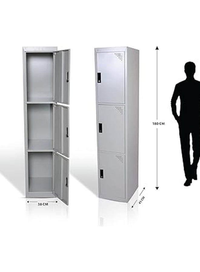 RIGID Three doors locker, Steel Metal Storage Locker- for Home & School & Office - Lock With plastic handle (Grey) - Image 5