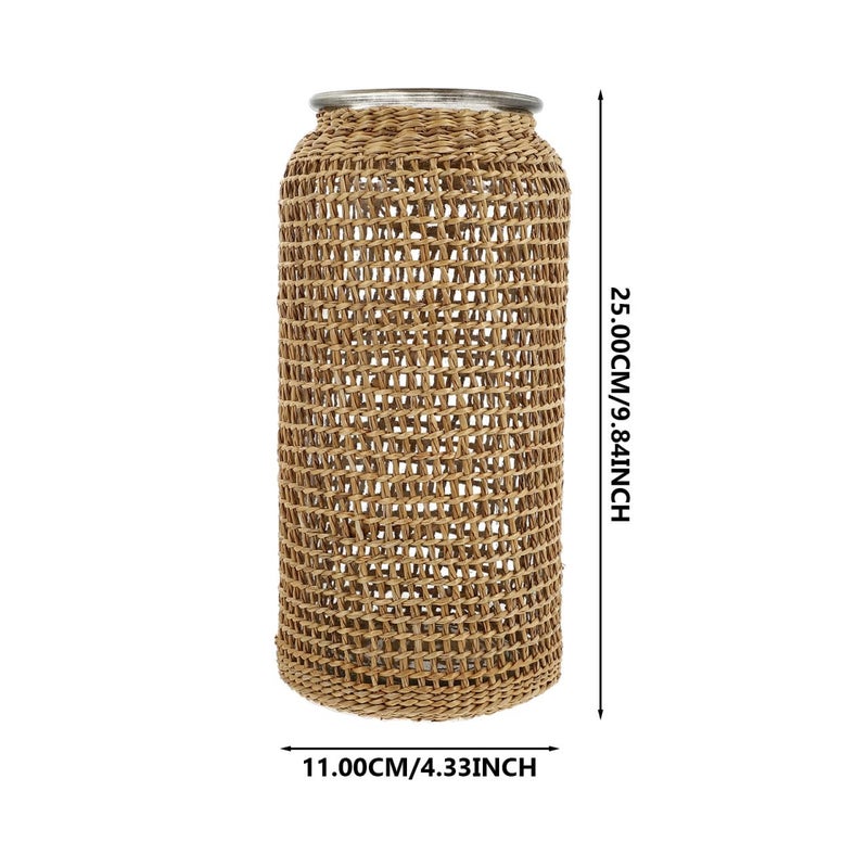 Rustic Rattan Covered Glass Vase Round Farmhouse Flower Container Centerpiece 4 3x4 3x9 8 Inch - Image 4