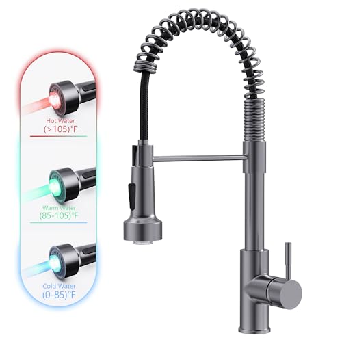 GIMILI Black Stainless Kitchen Faucet with Pull Down Sprayer Single Hole Stainless Steel LED Faucet Suitable for Farmhouses RV Laundry Room Outdoor and Campers Llave para fregadero de cocina - Image 1