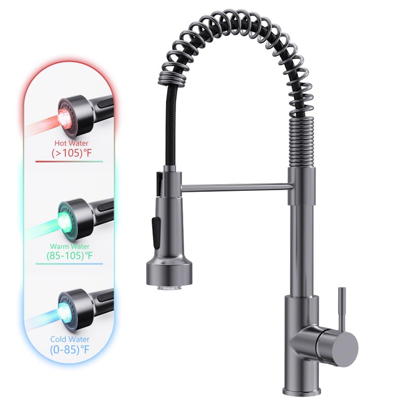 GIMILI Black Stainless Kitchen Faucet with Pull Down Sprayer Single Hole Stainless Steel LED Faucet Suitable for Farmhouses RV Laundry Room Outdoor and Campers Llave para fregadero de cocina - Image 3