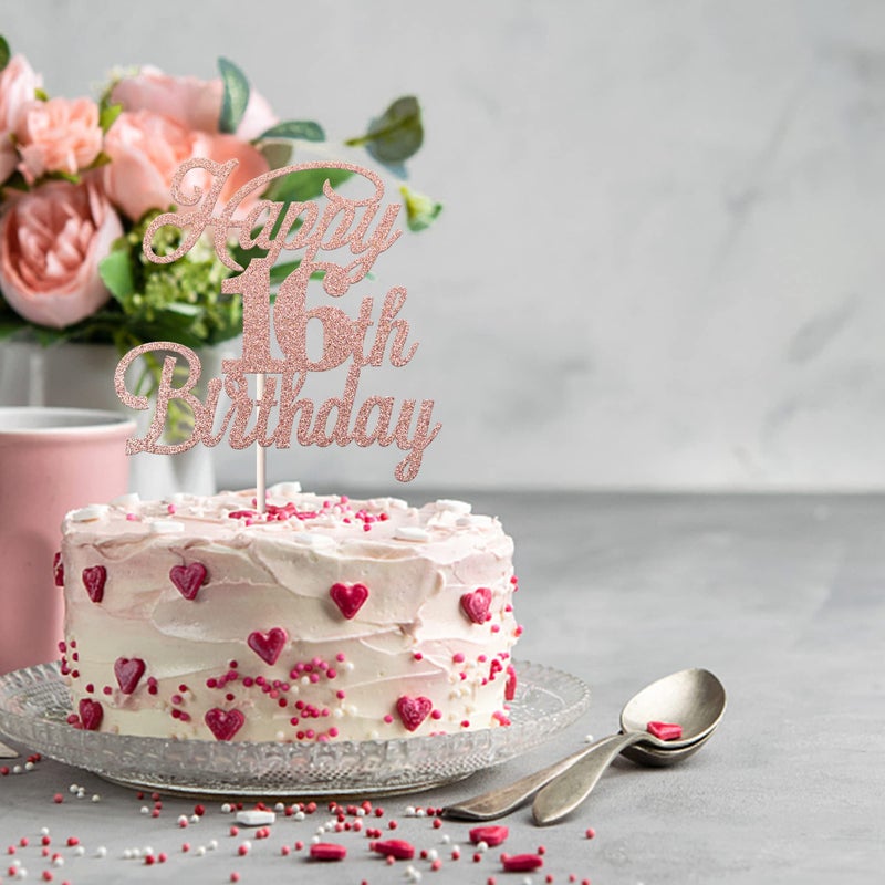 RSSTARXI 1 حزمة سعيدة 16 كعكة عيد ميلاد توببر بريق 16 & هتافات رائعة ل 16 سنة اختيار كعكة عيد الميلاد للاحتفال بعيد ميلاد عيد الميلاد السادس - Image 4
