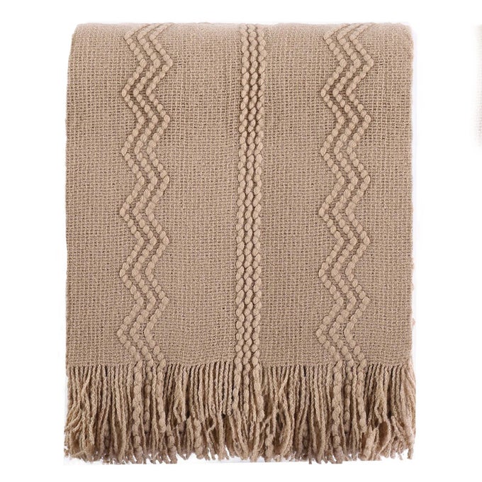 TAN THROW BLANKET FOR BED BOHO DECORATIVE COUCH TAUPE HOME DECOR 50X60