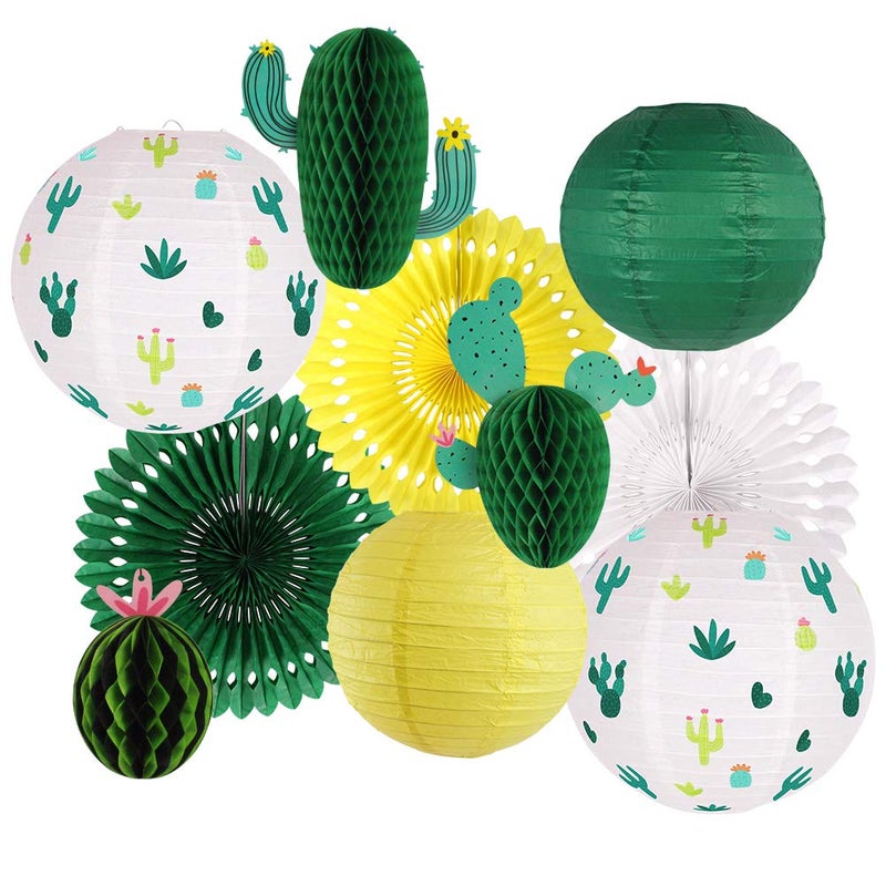 zilue Cactus Party Decorations  Hawaiian Party Supplies Tropical Hanging Paper Lanterns Cactus Honeycomb Tissue Paper Fans for Llama Birthday Luau Party Decorations (Green) - Image 1