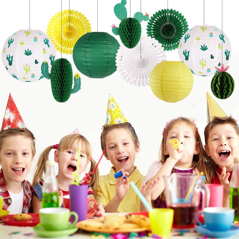 zilue Cactus Party Decorations  Hawaiian Party Supplies Tropical Hanging Paper Lanterns Cactus Honeycomb Tissue Paper Fans for Llama Birthday Luau Party Decorations (Green) - Image 5