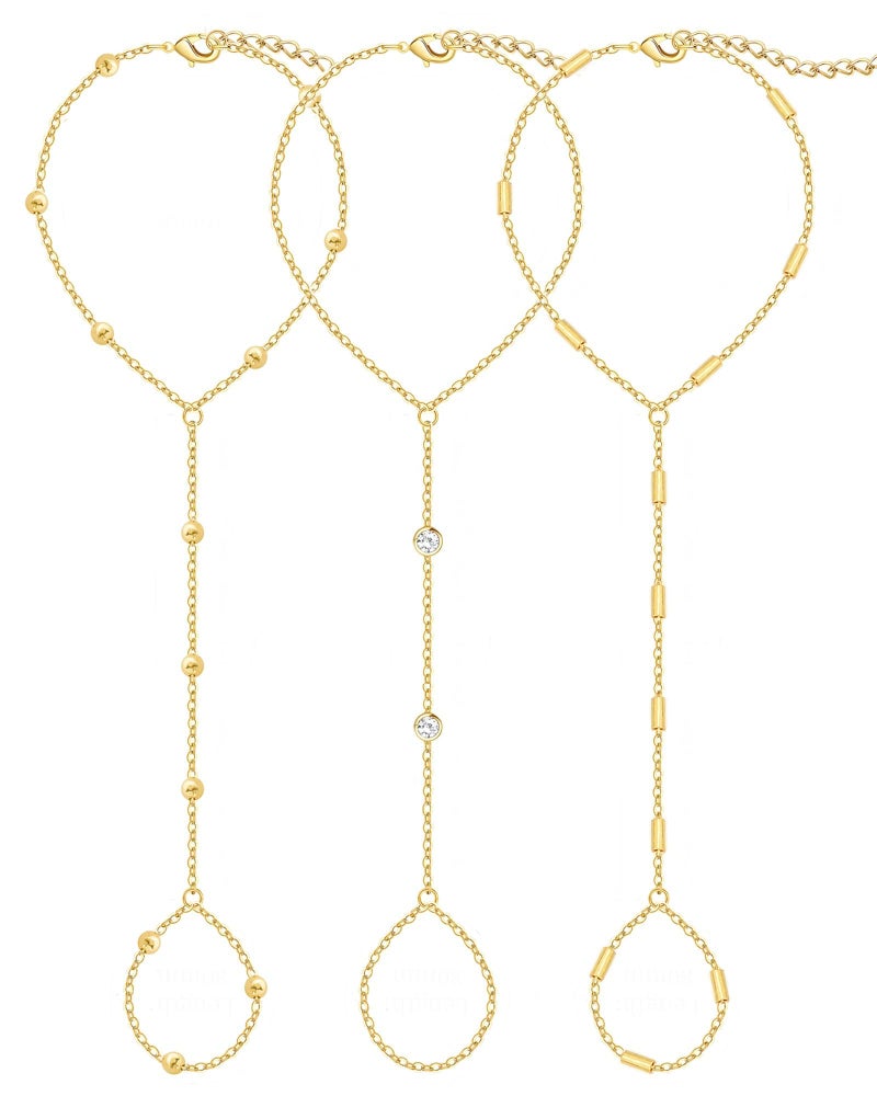 17mile 17 MILE 3PCS 14K Gold-Plated Hand Chain Bracelets for Women, Bracelet Hand Chain Set - Image 1