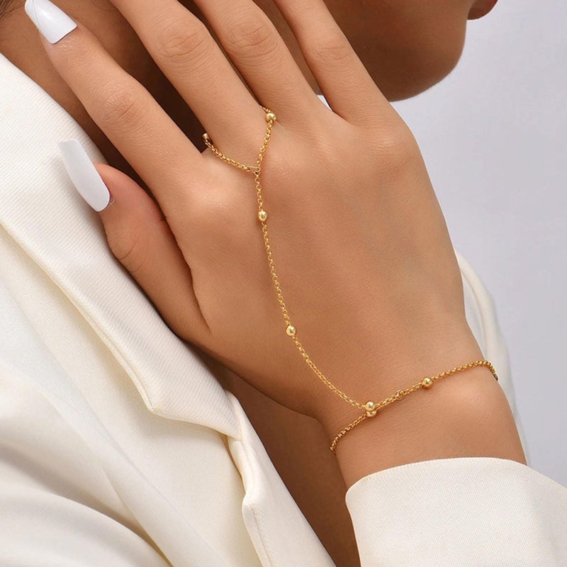 17mile 17 MILE 3PCS 14K Gold-Plated Hand Chain Bracelets for Women, Bracelet Hand Chain Set - Image 3