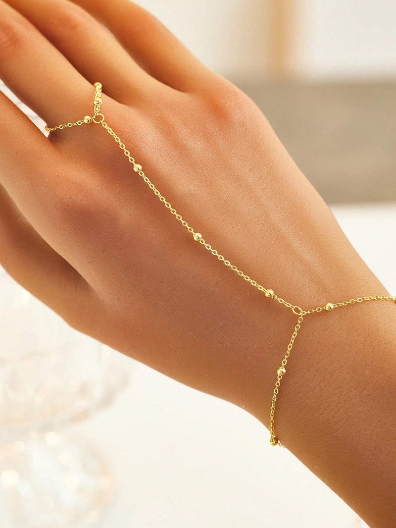 17mile 17 MILE 3PCS 14K Gold-Plated Hand Chain Bracelets for Women, Bracelet Hand Chain Set - Image 5