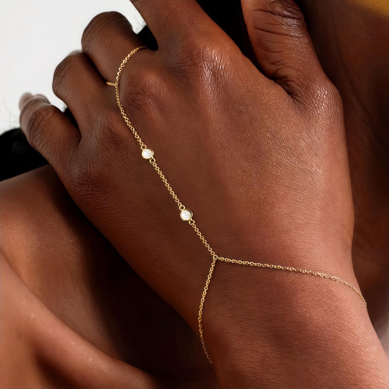 17mile 17 MILE 3PCS 14K Gold-Plated Hand Chain Bracelets for Women, Bracelet Hand Chain Set - Image 2