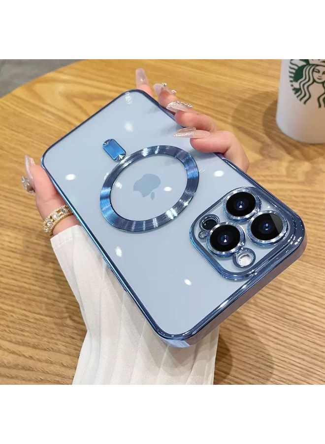 iPhone 15 Pro Case with Camera Lens Protector, Protective Case Compatible with Wireless Charging, Anti-Scratch Shockproof Protective Electroplated iPhone 15 Pro Case for Women Men - Blue - Image 1