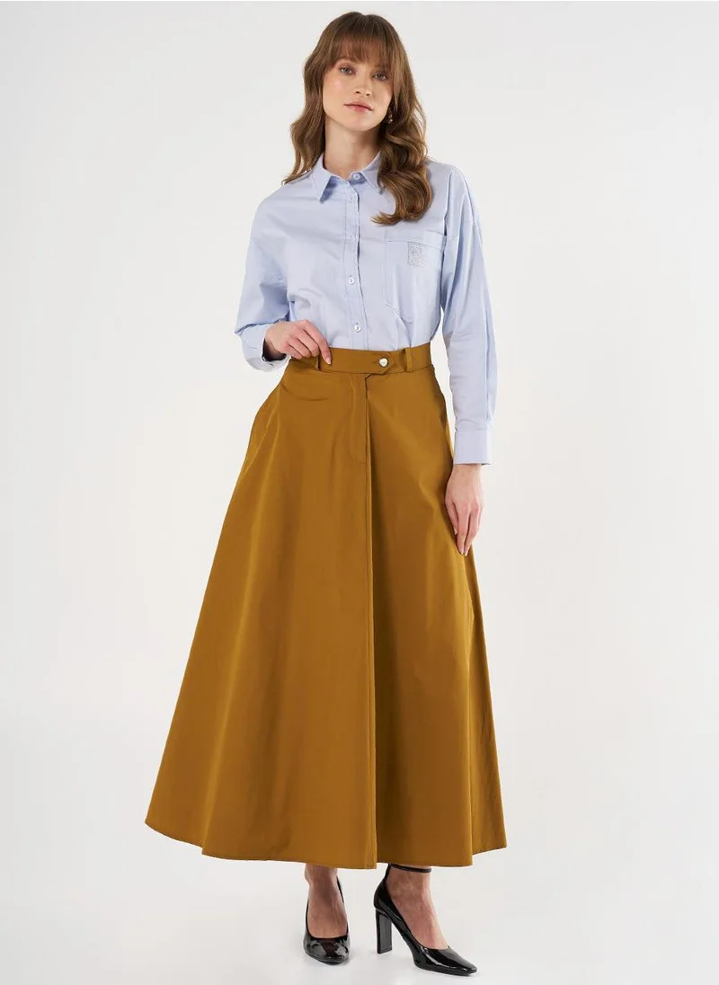 Kayra Buttoned Flared Skirt Olive