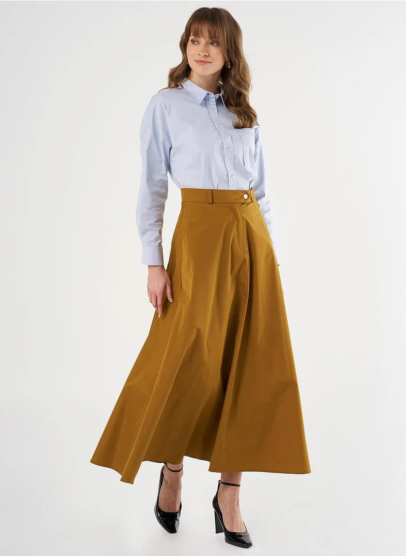 Kayra Buttoned Flared Skirt Olive