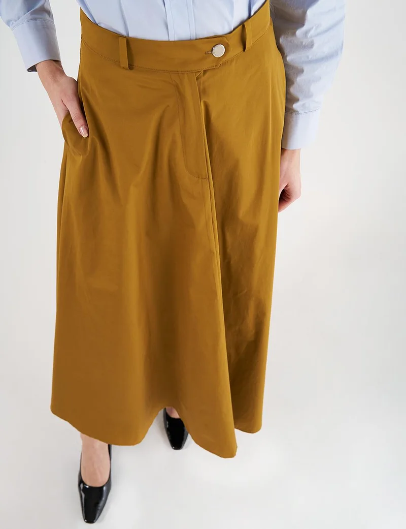 Kayra Buttoned Flared Skirt Olive