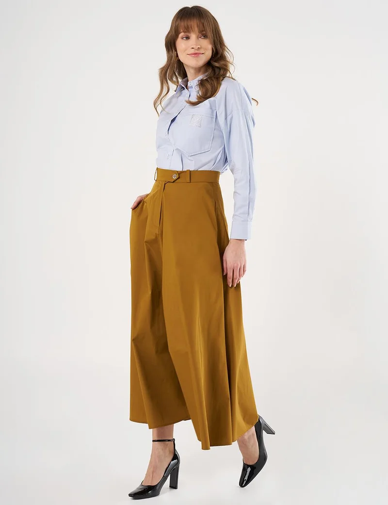 Kayra Buttoned Flared Skirt Olive