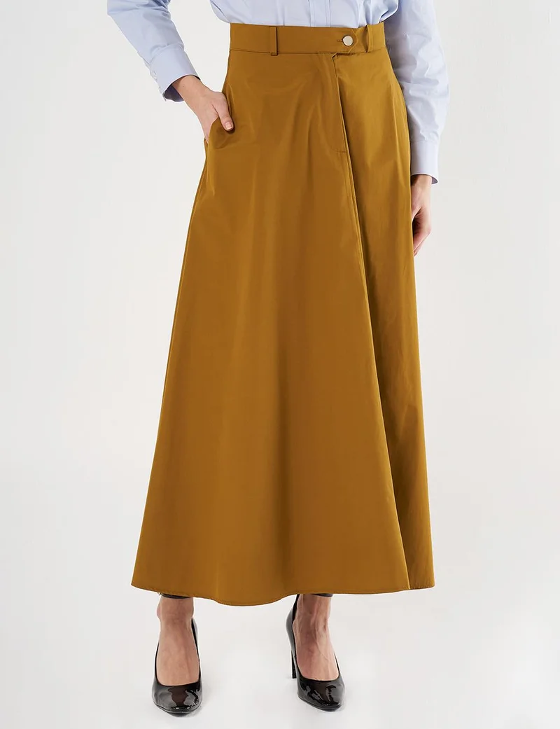 Kayra Buttoned Flared Skirt Olive