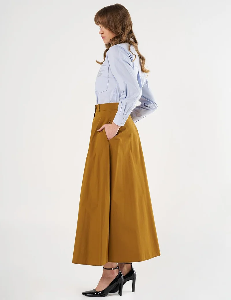 Kayra Buttoned Flared Skirt Olive