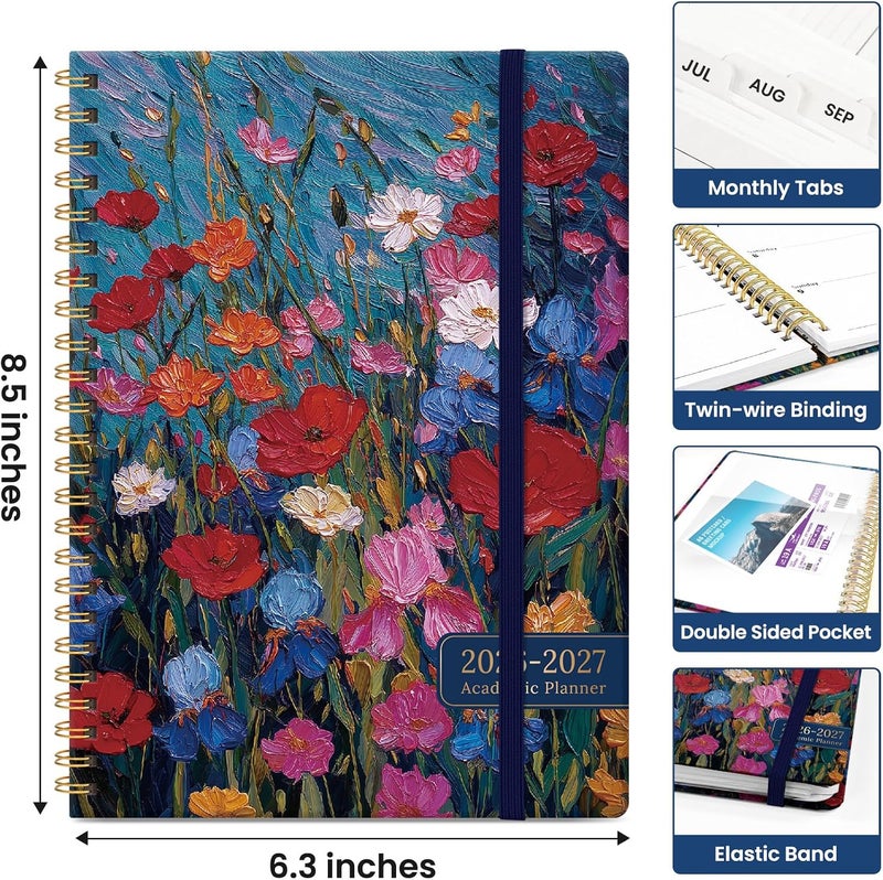 Taja Planner 2026–2027 Academic Book, Weekly and Monthly Layout, July 2026 to June 2027, Hardcover Agenda with Tabs, School and Office Supplies, A5 Size 6.3" x 8.5" - Impasto Blooms - Image 4