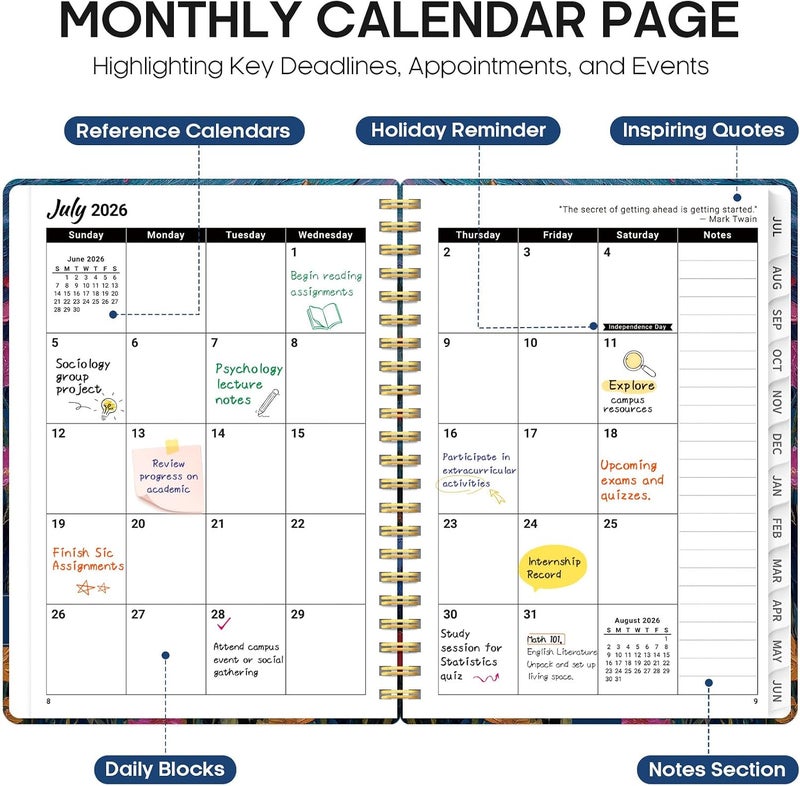 Taja Planner 2026–2027 Academic Book, Weekly and Monthly Layout, July 2026 to June 2027, Hardcover Agenda with Tabs, School and Office Supplies, A5 Size 6.3" x 8.5" - Impasto Blooms - Image 2
