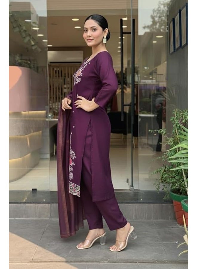 Yashika Women’s Silk Blend Kurta Set with Dupatta, Traditional Ethnic Wear Kurtis for Women|Purple|2XL - Image 4