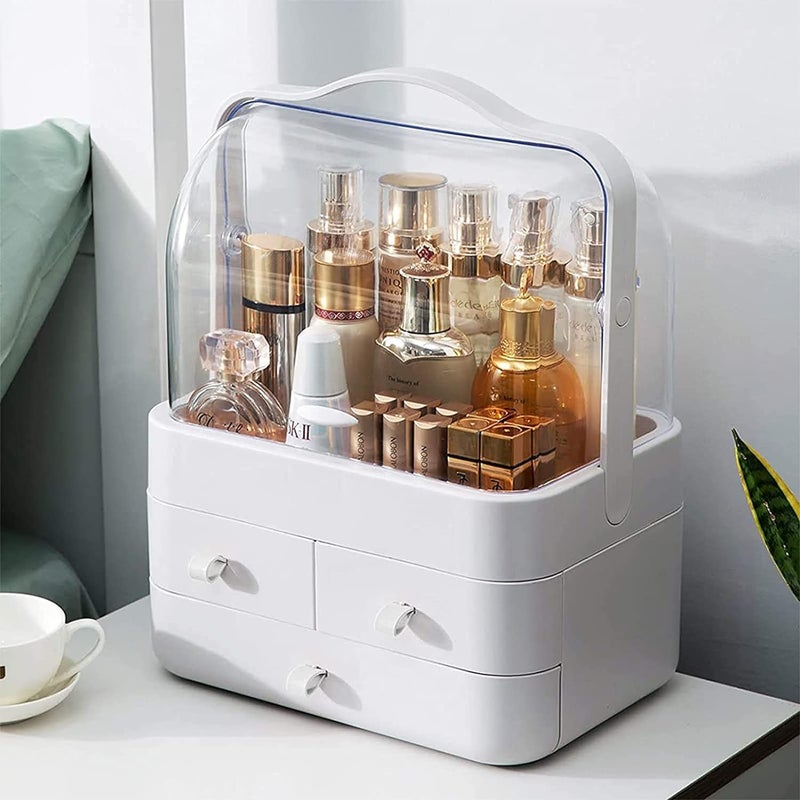 Mammoth Makeup Organizer Cosmetic Display with Drawers High Transparent Acrylic Cover Fully Open Waterproof Dust-Proof Portable Handle Jewelry, Skincare BathroomDresser Bedroom Countertop (White) - Image 4