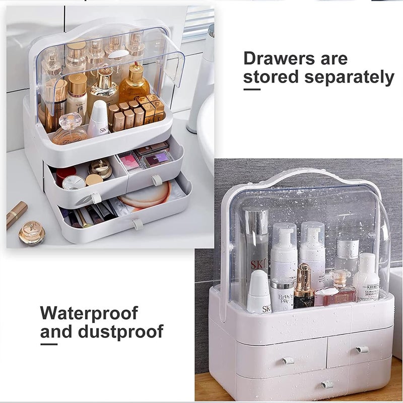 Mammoth Makeup Organizer Cosmetic Display with Drawers High Transparent Acrylic Cover Fully Open Waterproof Dust-Proof Portable Handle Jewelry, Skincare BathroomDresser Bedroom Countertop (White) - Image 5
