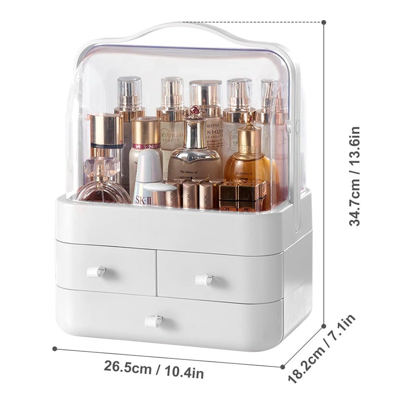 Mammoth Makeup Organizer Cosmetic Display with Drawers High Transparent Acrylic Cover Fully Open Waterproof Dust-Proof Portable Handle Jewelry, Skincare BathroomDresser Bedroom Countertop (White) - Image 2