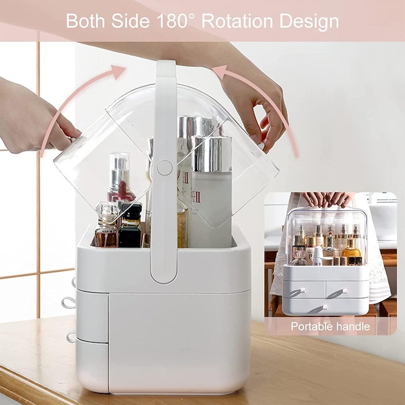 Mammoth Makeup Organizer Cosmetic Display with Drawers High Transparent Acrylic Cover Fully Open Waterproof Dust-Proof Portable Handle Jewelry, Skincare BathroomDresser Bedroom Countertop (White) - Image 3