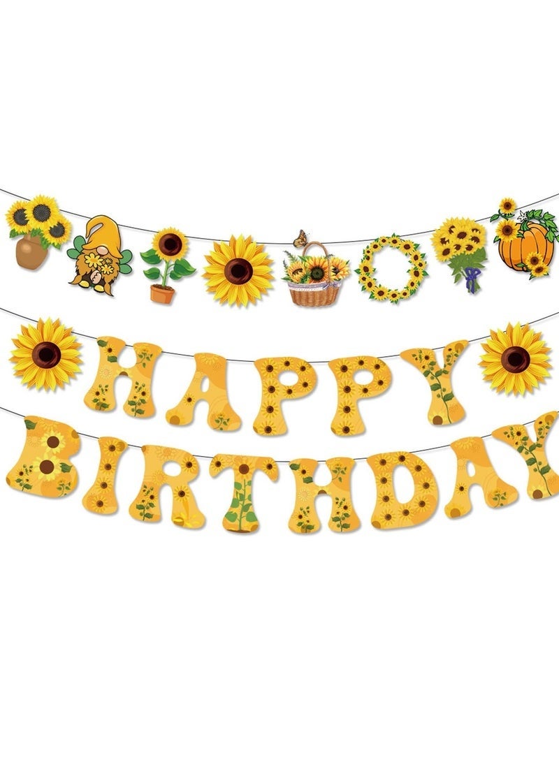 جيفت لافتة عيد ميلاد سعيد بنقشة دوار الشمس، لافتة عيد ميلاد سعيد بأحرف وعلامات إكليل، زينة حفلات بطابع دوار الشمس للنساء والفتيات، لوازم حفلات أعياد الميلاد. - Image 1