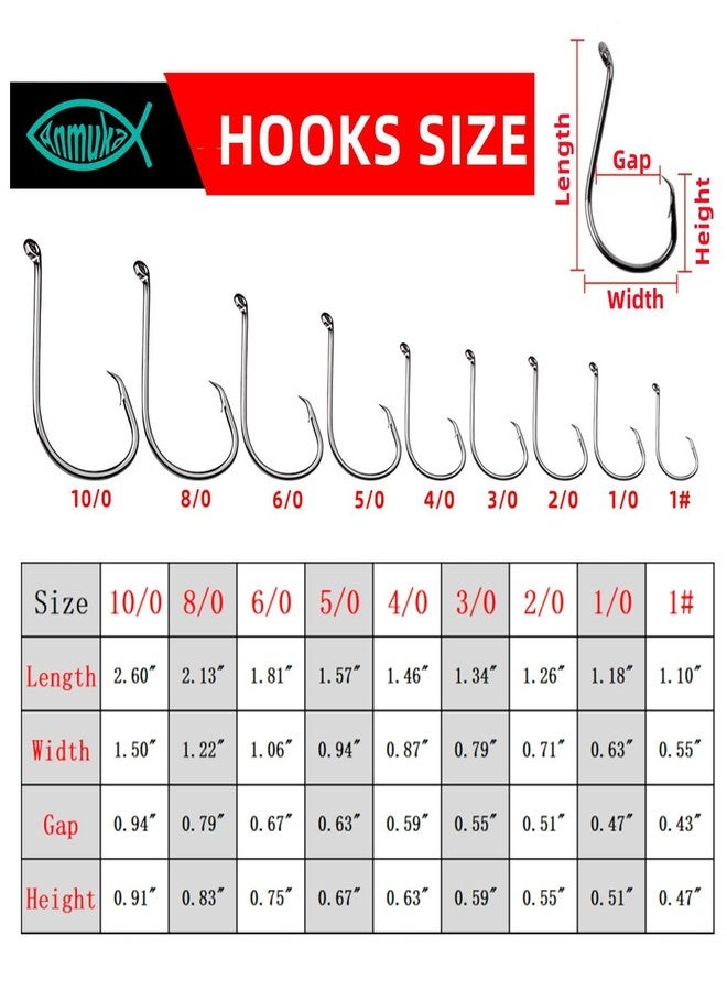 Anmuka Fishing Hooks 2X Strong Offset Octopus Sport Circle Hooks Freshwater Saltwater Fish Hooks Catfish Hooks Fishing Gear Equipment Supplies Bulk Fishing Hooks Set-50 Pack(10/0 50/Pack) - Image 5