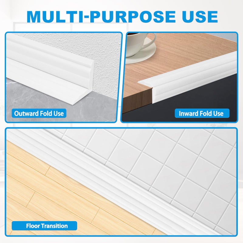 Heonay Wall Corner Protector Peel and Stick Corner Trim Molding Flexible Inside & Outside Wall Edge Guard Self Adhesive Moulding Trim for Edge Use, White, 0.8â€ W x 10â€™ L - Image 3