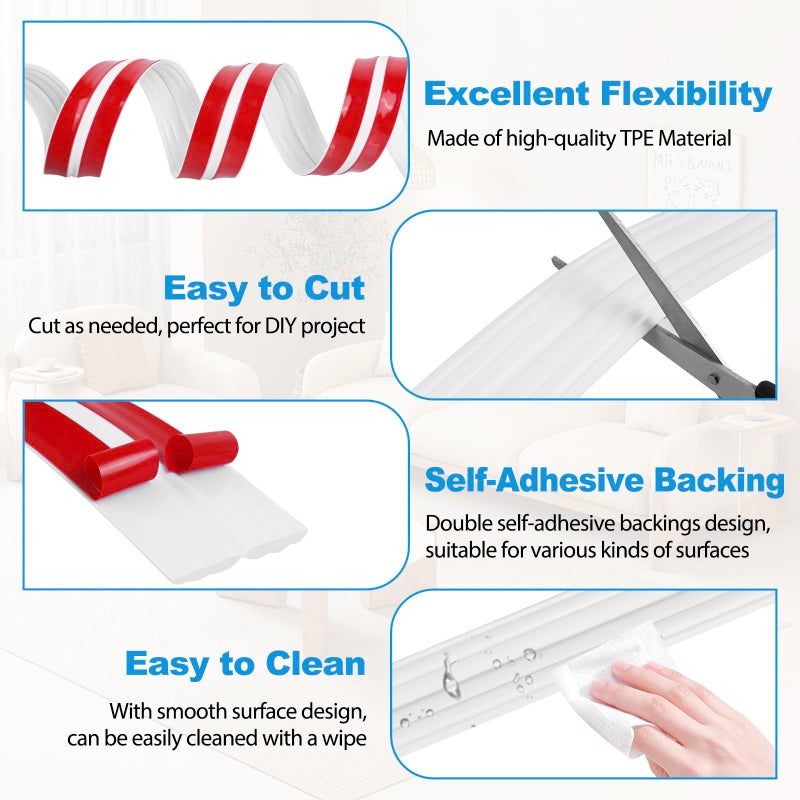 Heonay Wall Corner Protector Peel and Stick Corner Trim Molding Flexible Inside & Outside Wall Edge Guard Self Adhesive Moulding Trim for Edge Use, White, 0.8â€ W x 10â€™ L - Image 2