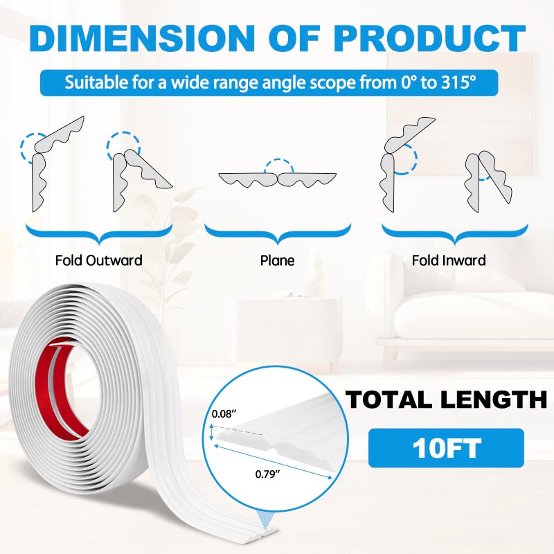 Heonay Wall Corner Protector Peel and Stick Corner Trim Molding Flexible Inside & Outside Wall Edge Guard Self Adhesive Moulding Trim for Edge Use, White, 0.8â€ W x 10â€™ L - Image 5
