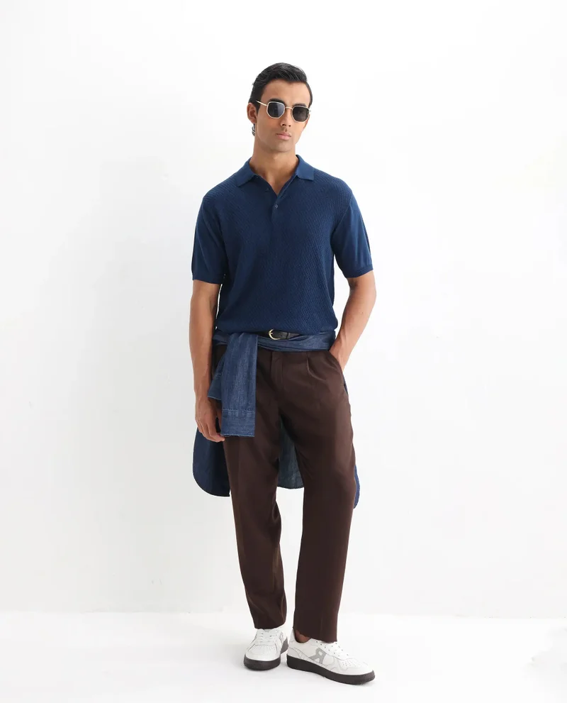 Rare Rabbit Men's Cable Knit Regular Fit Solid Polo