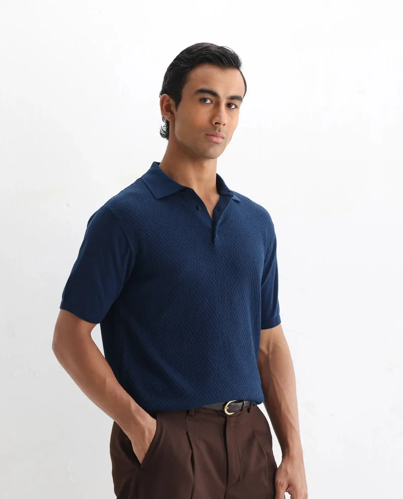 Rare Rabbit Men's Cable Knit Regular Fit Solid Polo