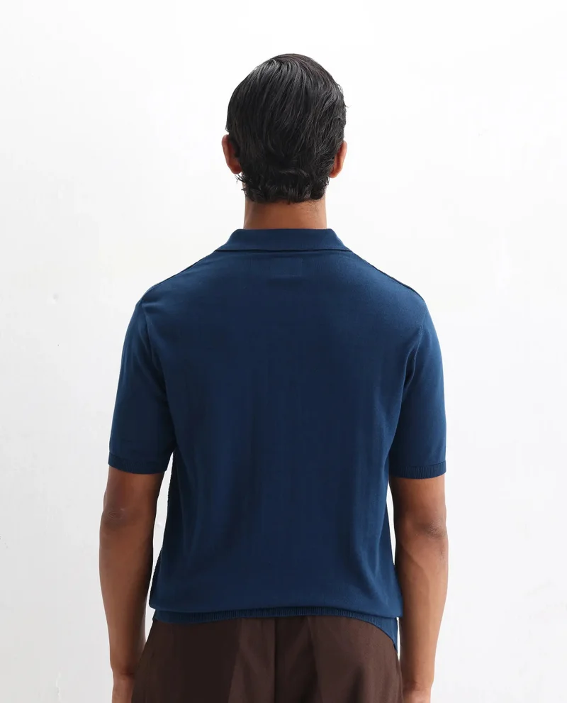 Rare Rabbit Men's Cable Knit Regular Fit Solid Polo