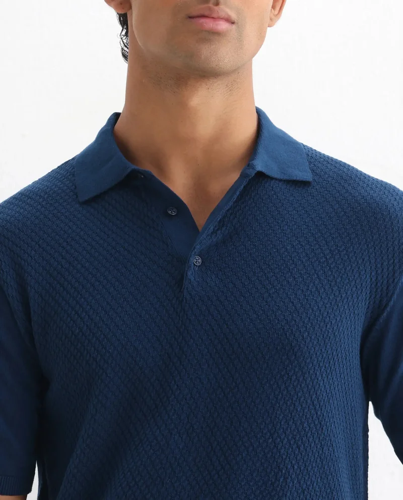 Rare Rabbit Men's Cable Knit Regular Fit Solid Polo