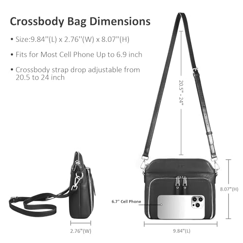 befen Black Genuine Leather Crossbody Purses for Women, Women's Small Crossbody Shoulder Bag Travel Purse with Built in RFID Wallet - Image 3
