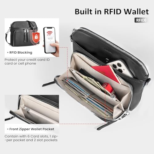befen Black Genuine Leather Crossbody Purses for Women, Women's Small Crossbody Shoulder Bag Travel Purse with Built in RFID Wallet - Image 2
