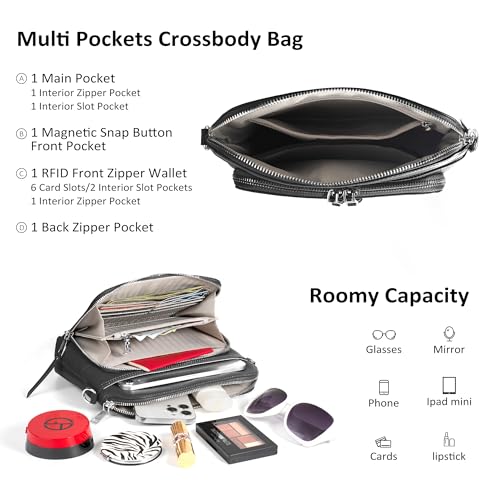 befen Black Genuine Leather Crossbody Purses for Women, Women's Small Crossbody Shoulder Bag Travel Purse with Built in RFID Wallet - Image 4