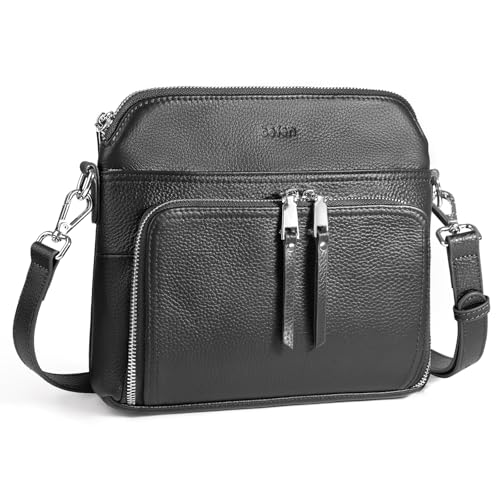 befen Black Genuine Leather Crossbody Purses for Women, Women's Small Crossbody Shoulder Bag Travel Purse with Built in RFID Wallet - Image 1