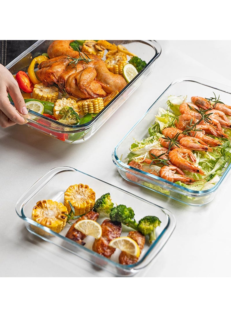 3 Piece Bakeware Pan Set Clear Small 1x1.6, Medium 1x2.2, Large 1x3.0Liters