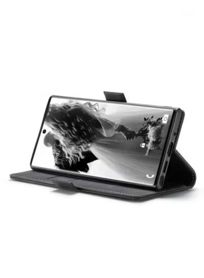 لحقيبة Samsung Galaxy S23 Ultra ، غطاء محفظة جلدية فاخرة ، جراب محفظة جلدي بتصميم كلاسيكي مع فتحة بطاقة وحافظة مغناطيسية قابلة للطي باللون الأسود - Image 3