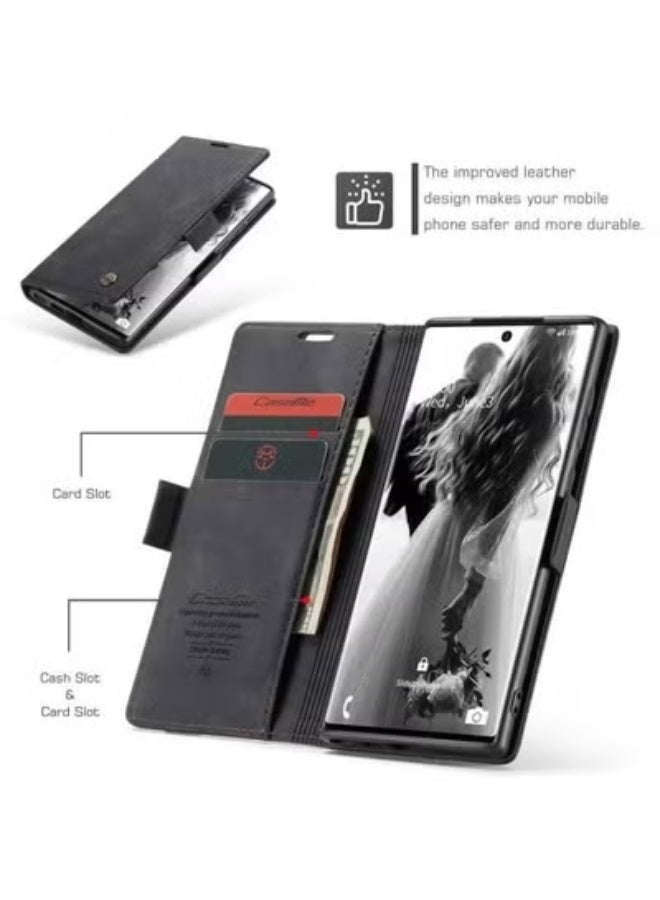 لحقيبة Samsung Galaxy S23 Ultra ، غطاء محفظة جلدية فاخرة ، جراب محفظة جلدي بتصميم كلاسيكي مع فتحة بطاقة وحافظة مغناطيسية قابلة للطي باللون الأسود - Image 5